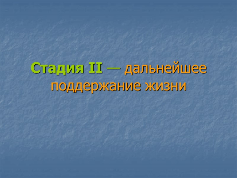 Стадия II — дальнейшее поддержание жизни